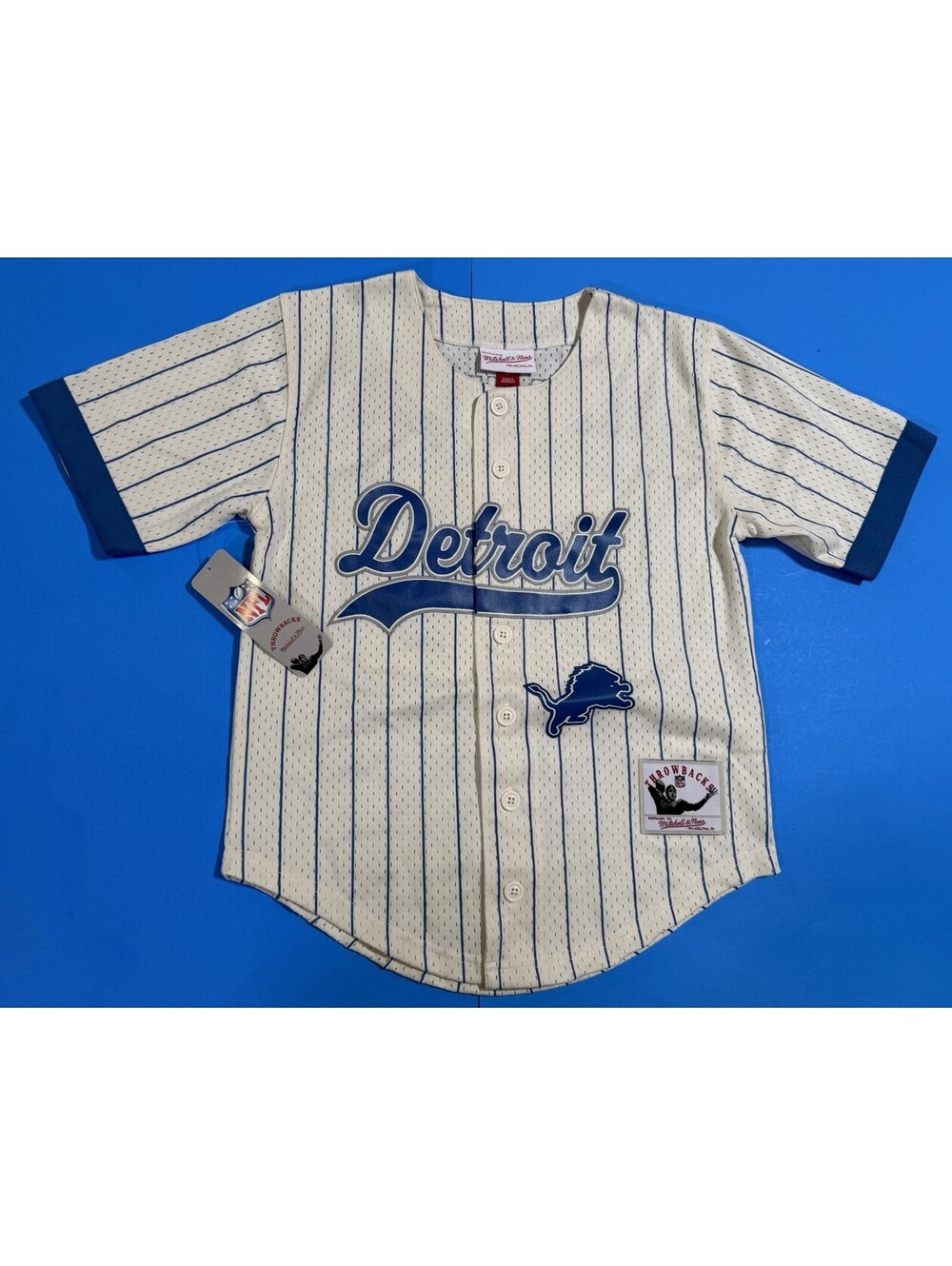 Mitchell & Ness Detroit Lions Barry Sanders Cream Mesh Jersey Youth S NWT